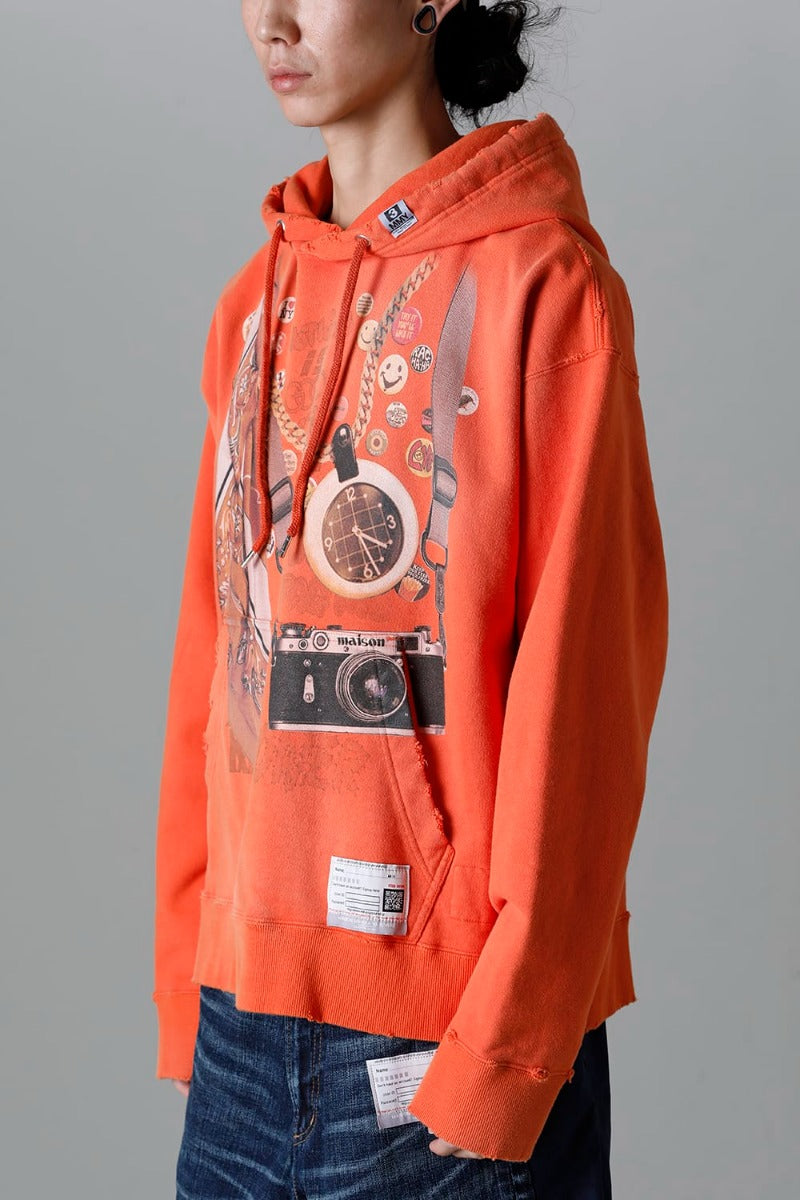 Trompe l'oeil printed hoodie Orange