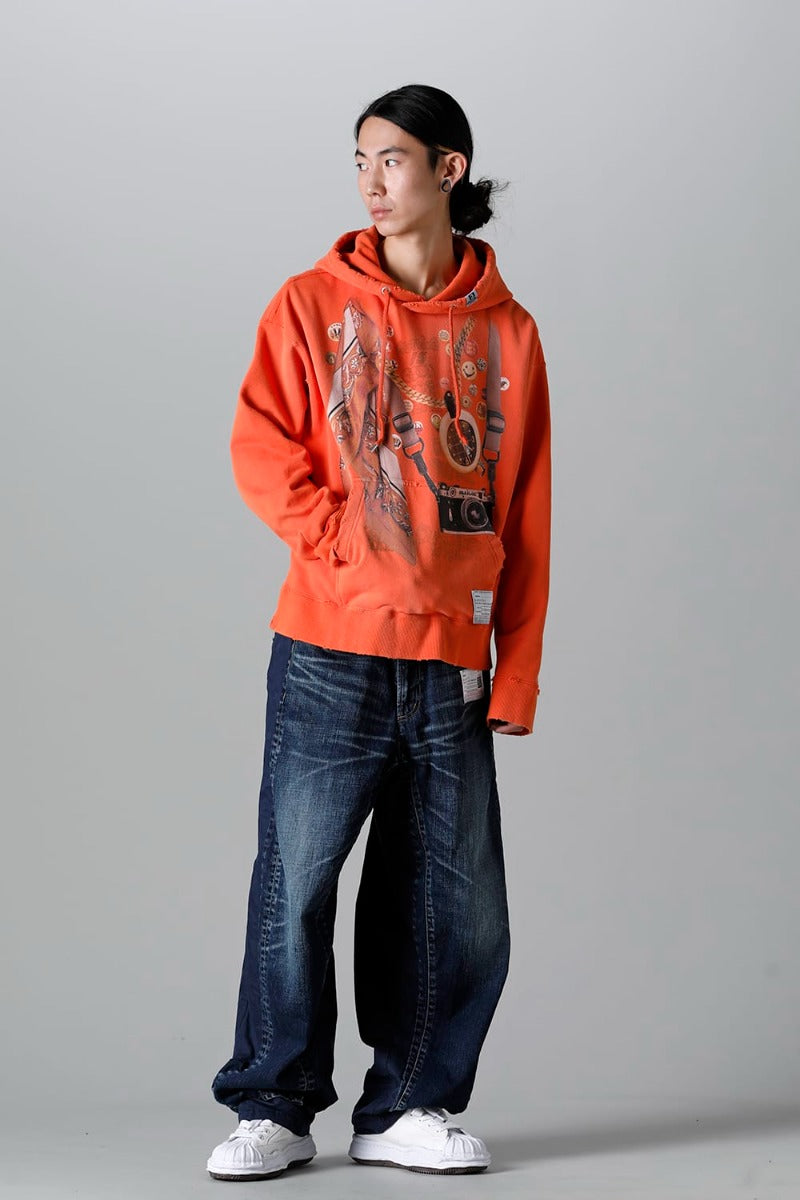 Trompe l'oeil printed hoodie Orange