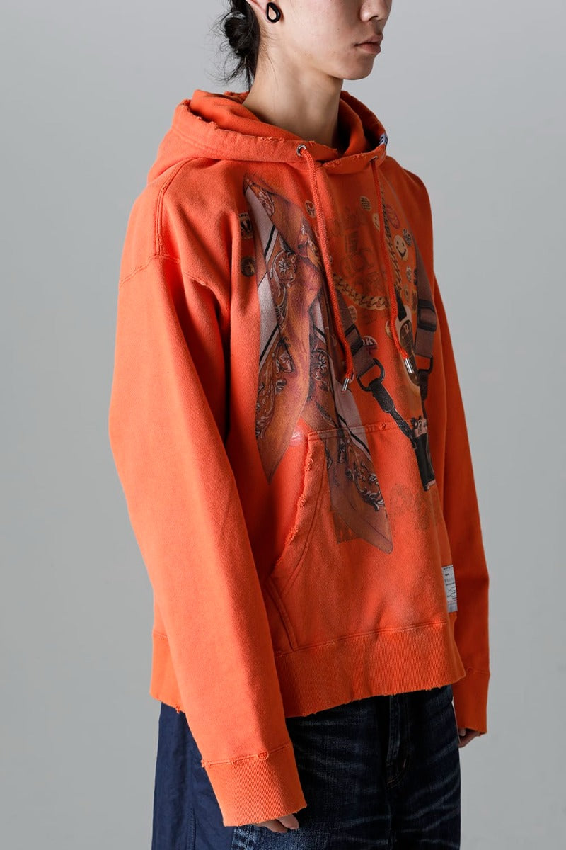 Trompe l'oeil printed hoodie Orange