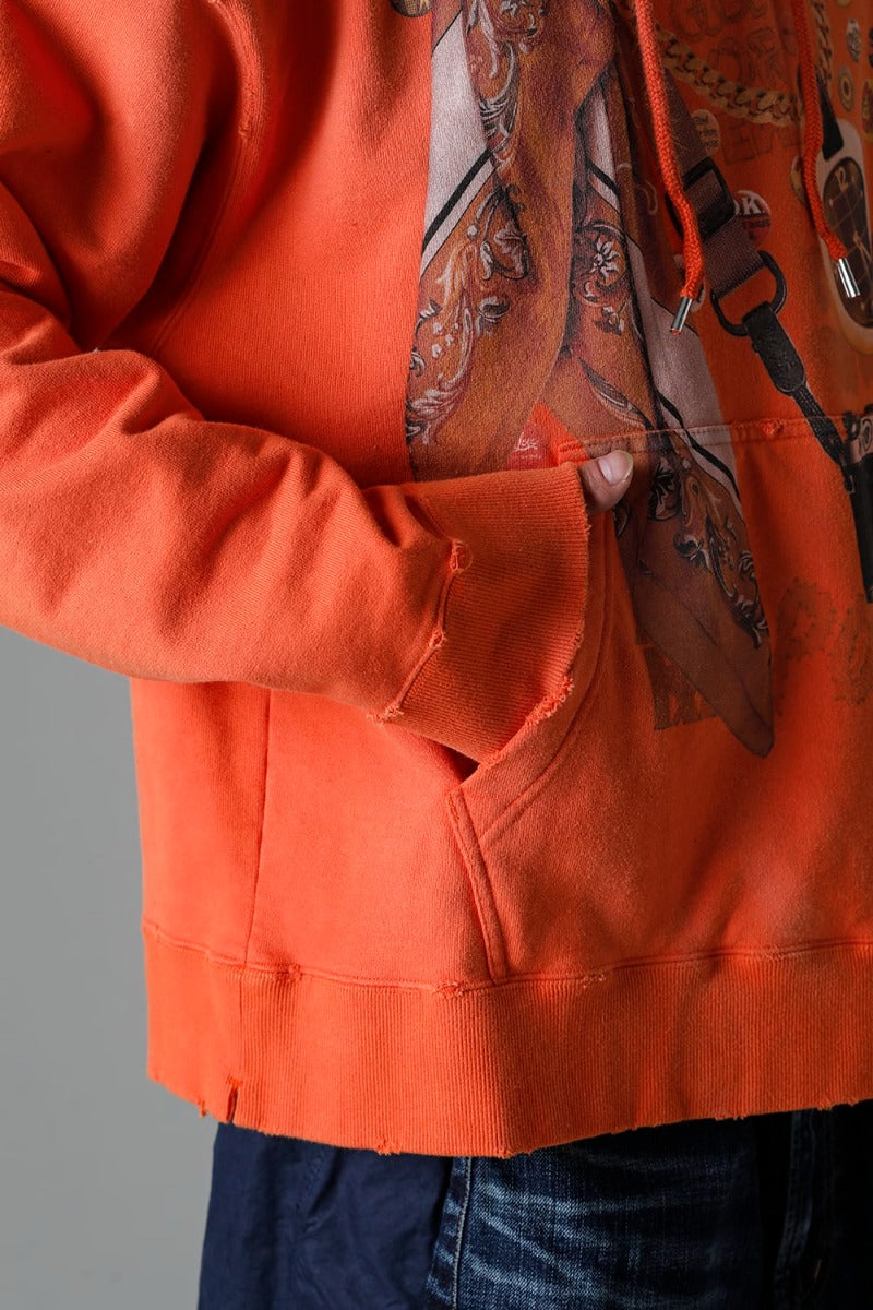 Trompe l'oeil printed hoodie Orange