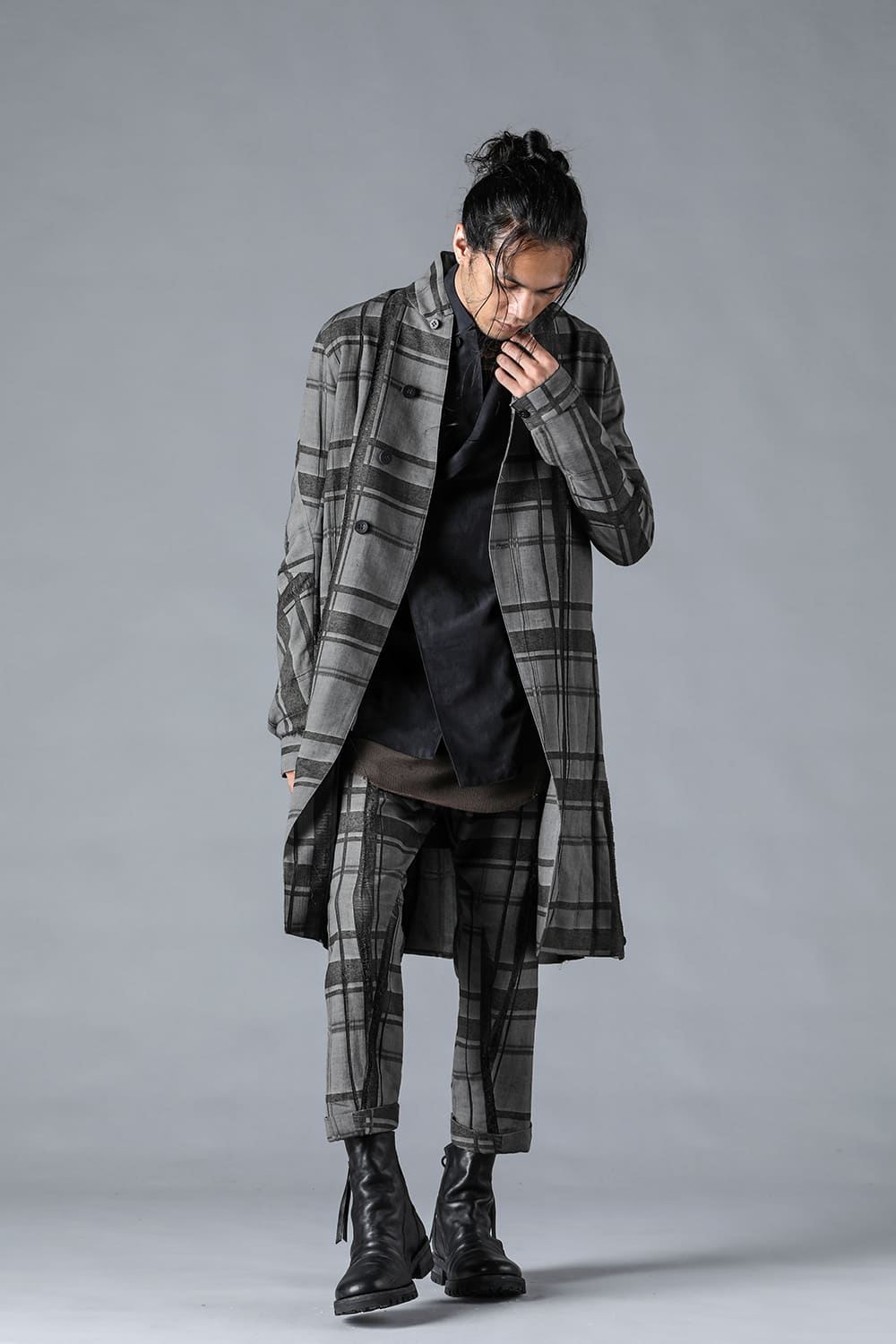 Check Jacquard W-Breasted Shirt Coat