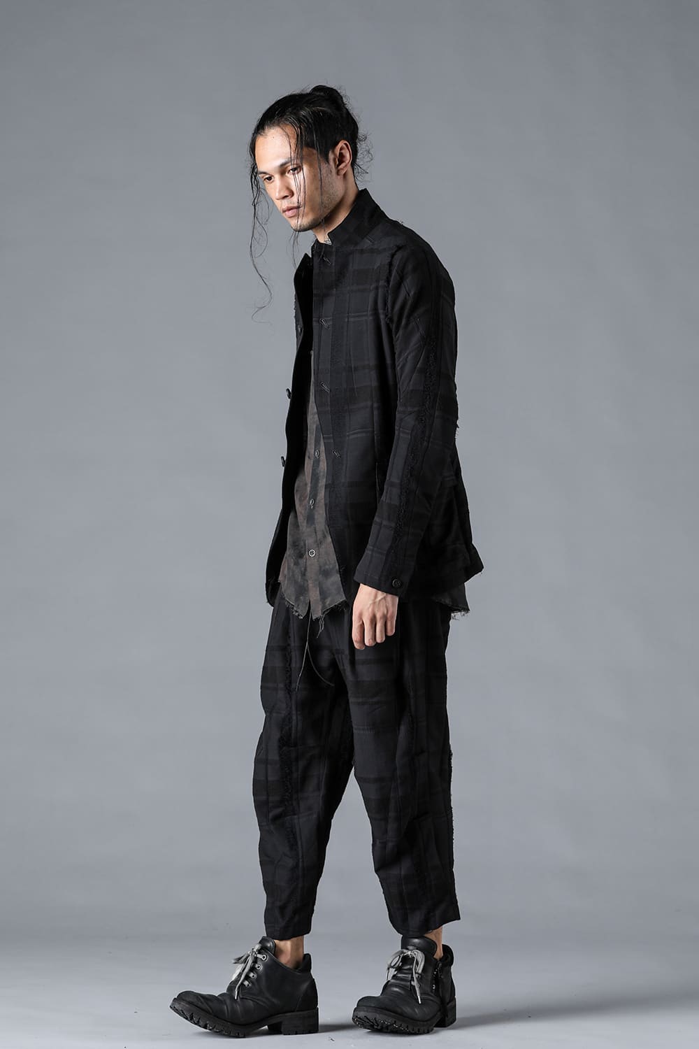 Check Jacquard Wide Cropped Pants