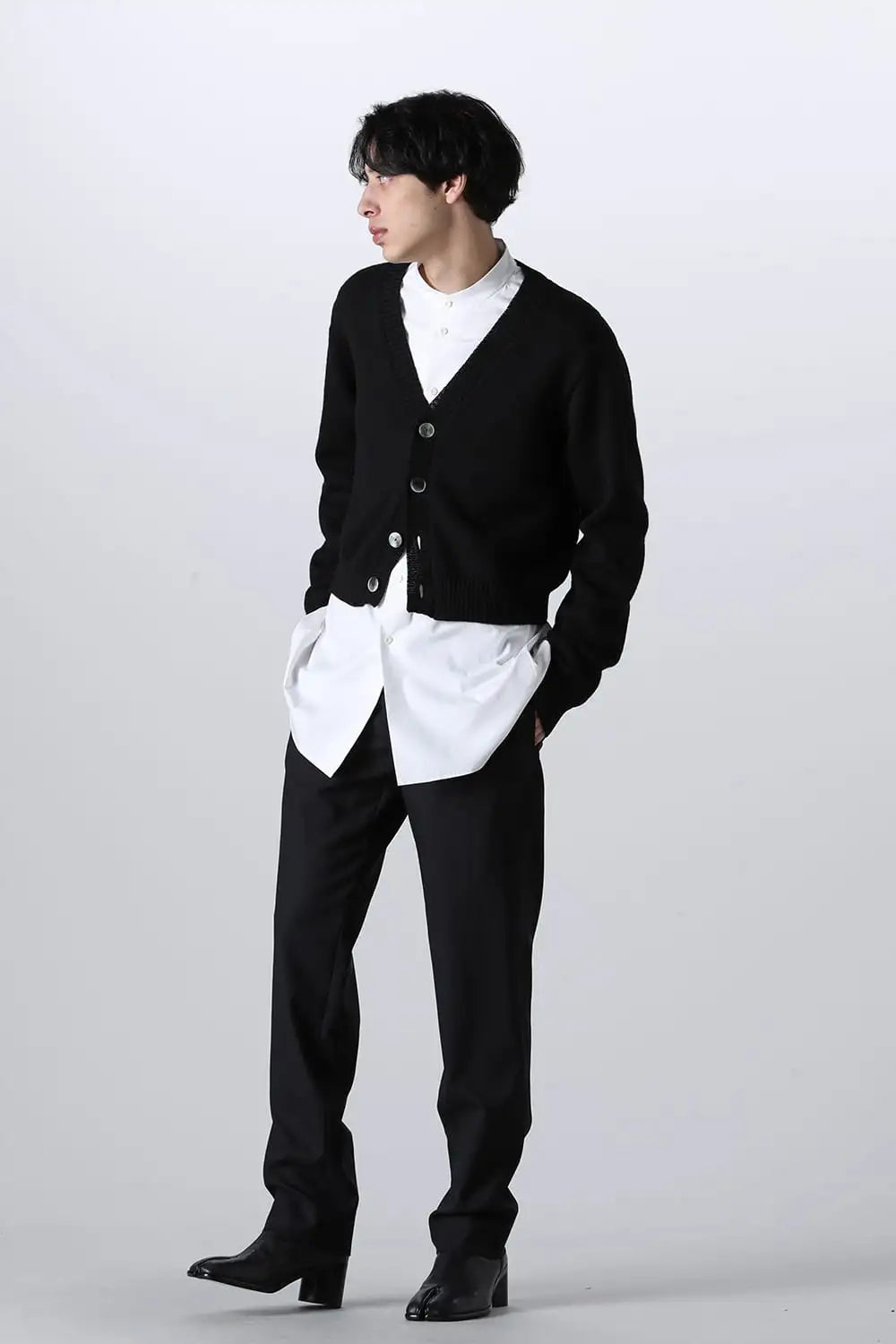 shetland wool cropped cardigan Black