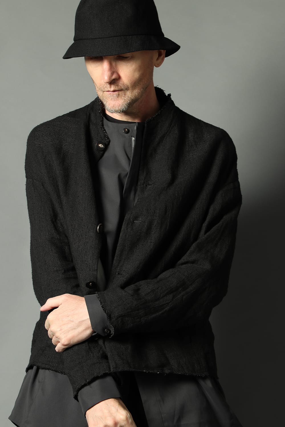 Jacket silk linen crazy check  Black