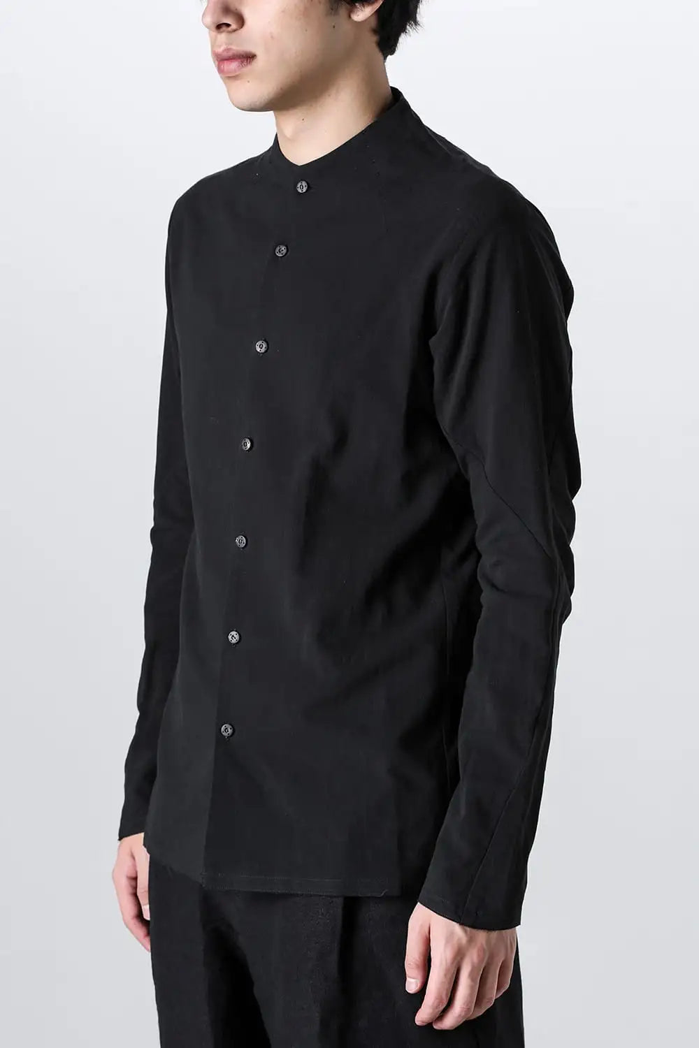 ノーカラーシャツ コットンリネン