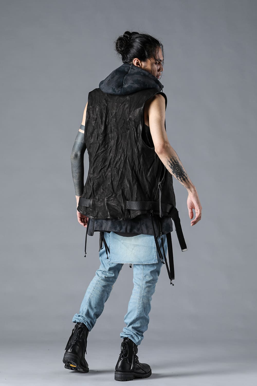 Bum Flap Distressed Denim Drop Crotch Slim Pants