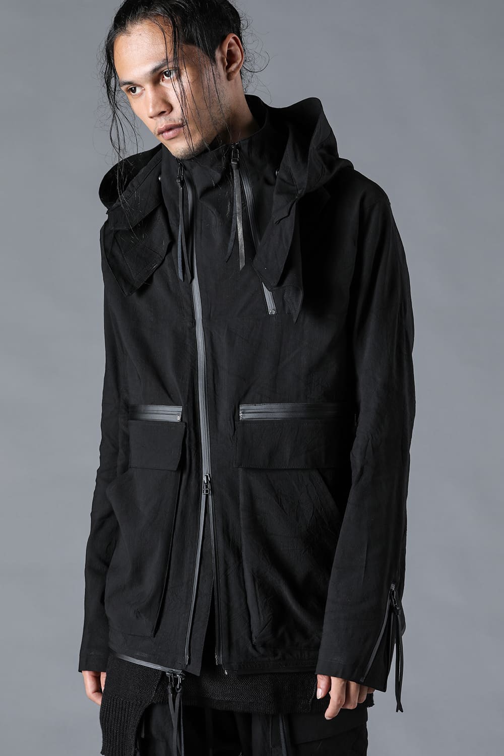 Salt-Shrunk Washed Dobby Border Military Coat