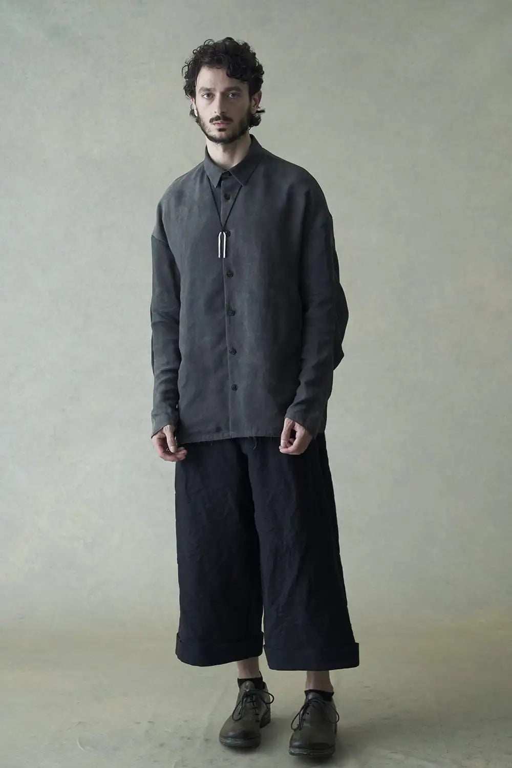 Cropped baggy pants linen / japanese paper