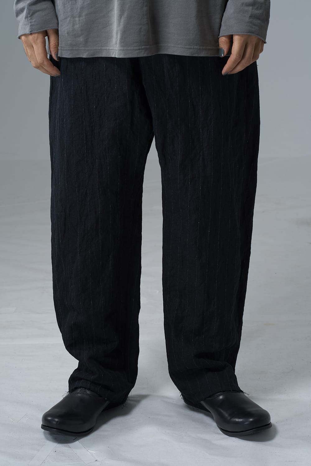 Relaxe pants cotton linen metal shrink