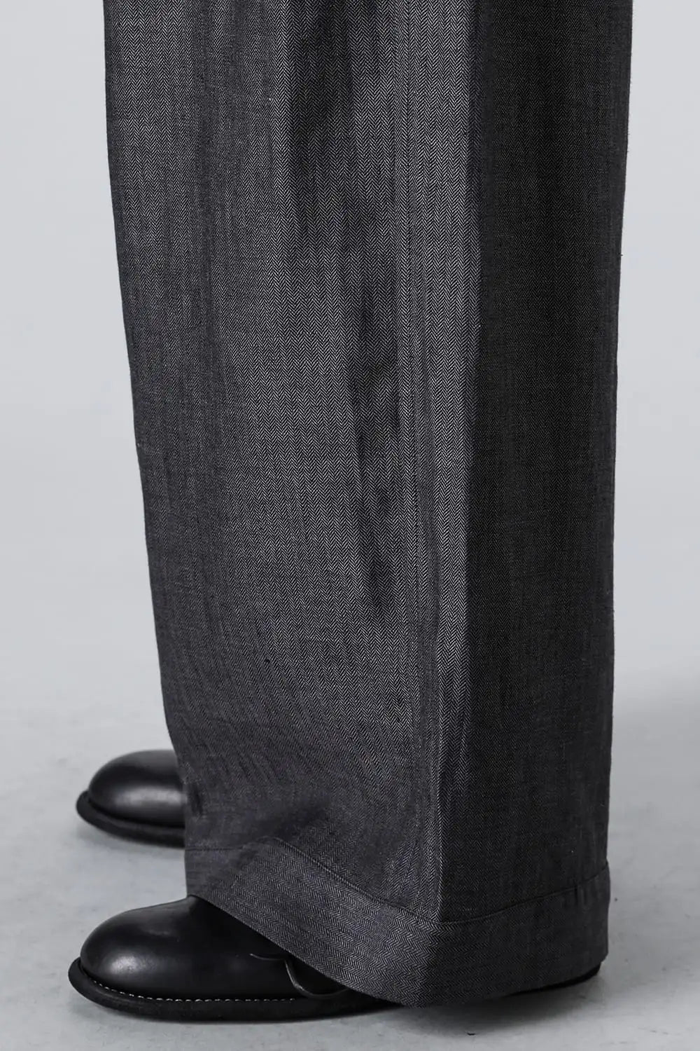 WIDE PANTS Linen Herringbone BLACK×DK GREY