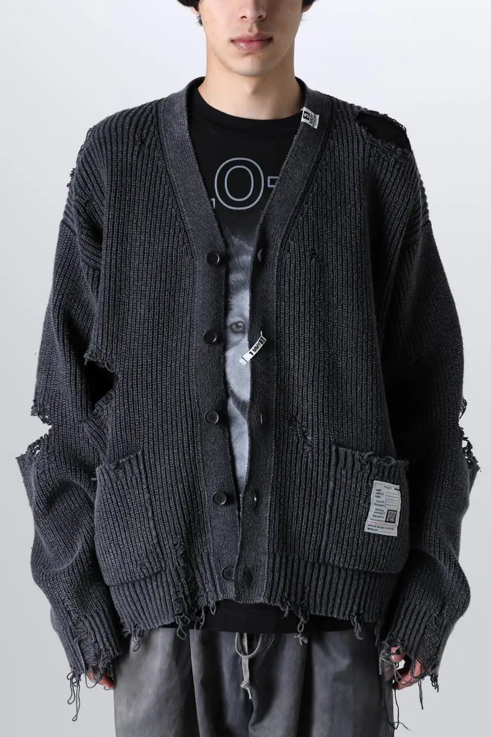 Bleached Knit Cardigan Black