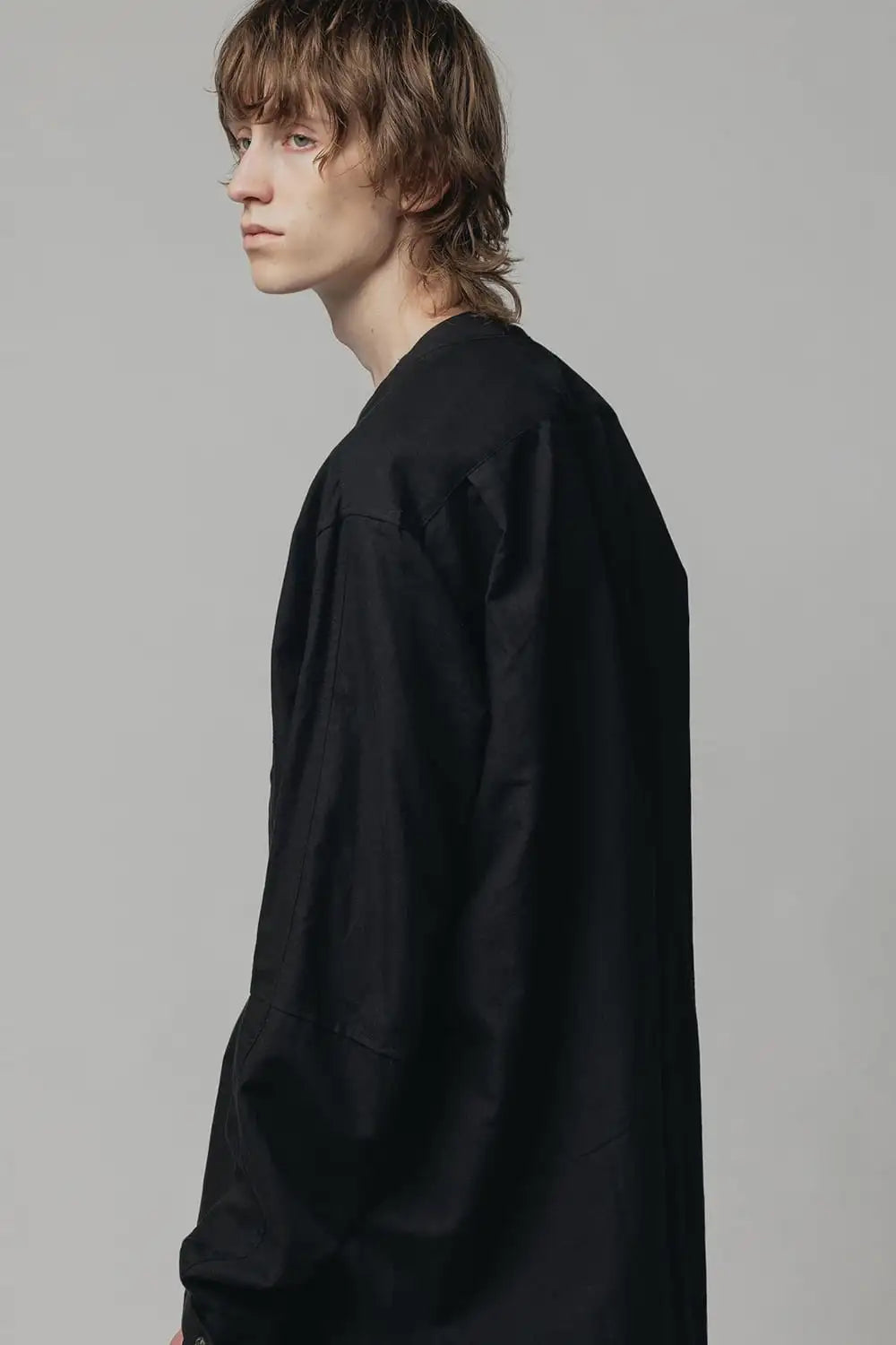 Cotton/Linen V Shirt  Black