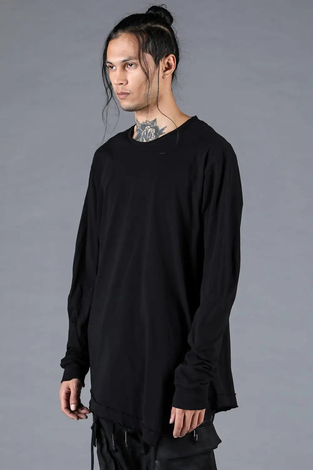 30/- Soft Cotton Jersey Side Zip Long Sleeve T-Shirt Black