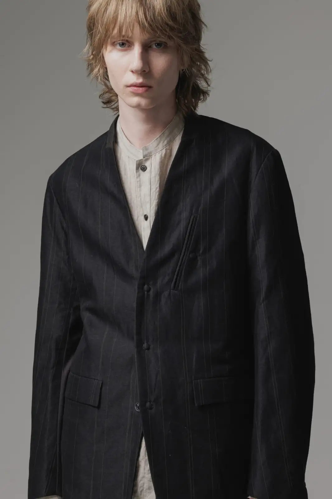 ジャケット コットン リネン ストライプ