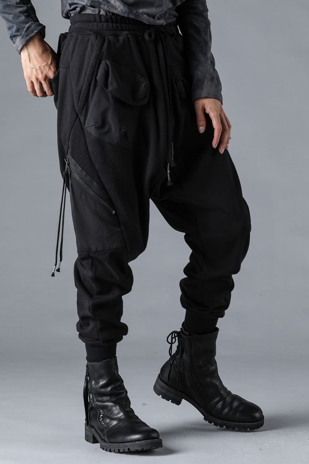 Untwisted Yarn Fleece-Lined Multi-Pocket Sarouel Jogger Pants