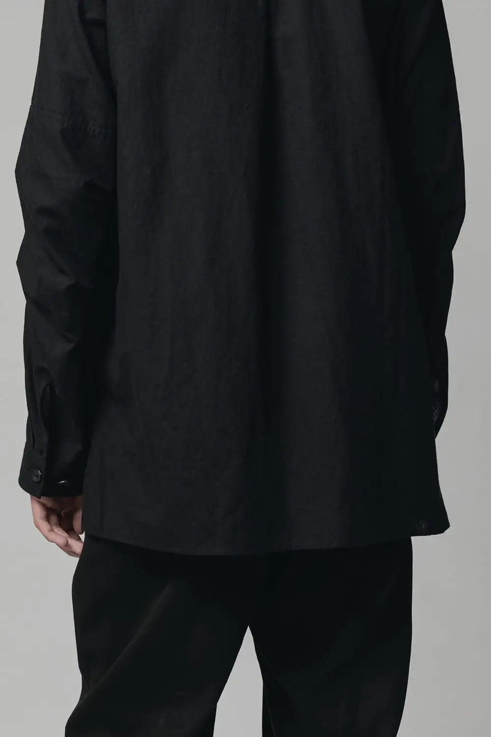 Cotton/Linen Band Collar Shirt  Black