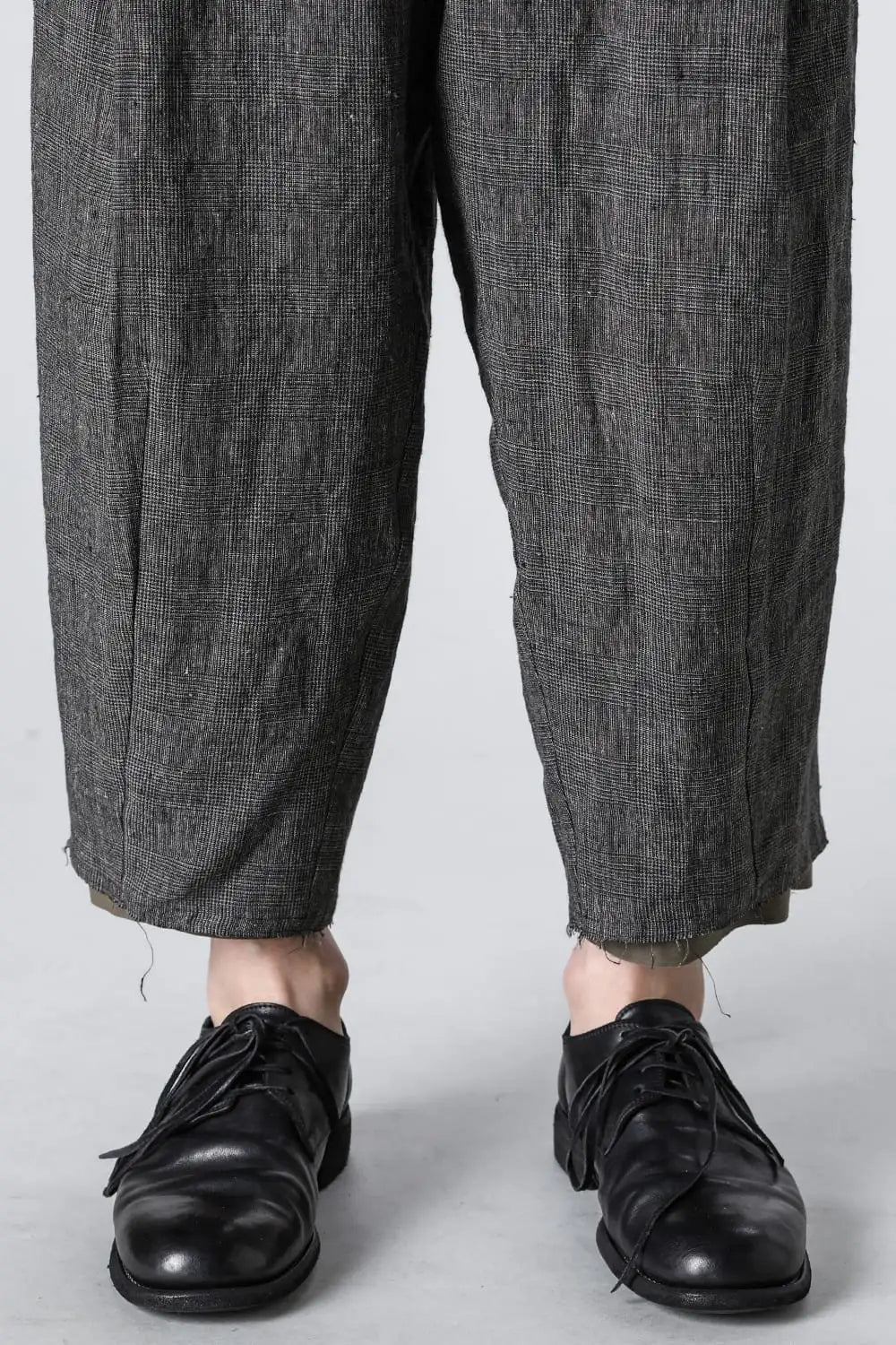 クロップドパンツ リネン グレンチェック