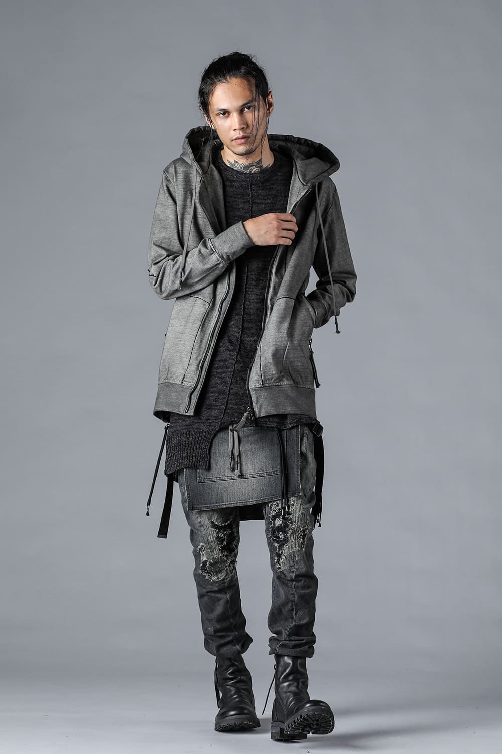 Ink-dyed Dense Knit Hooded Jacket
