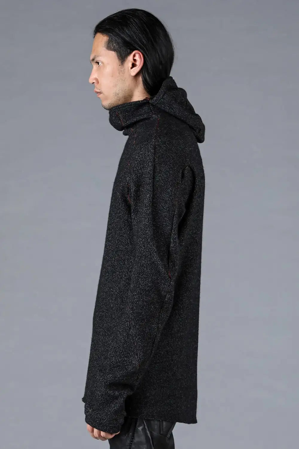 Wool Cotton Knit Balaclava Long Sleeve T-Shirt Charcoal