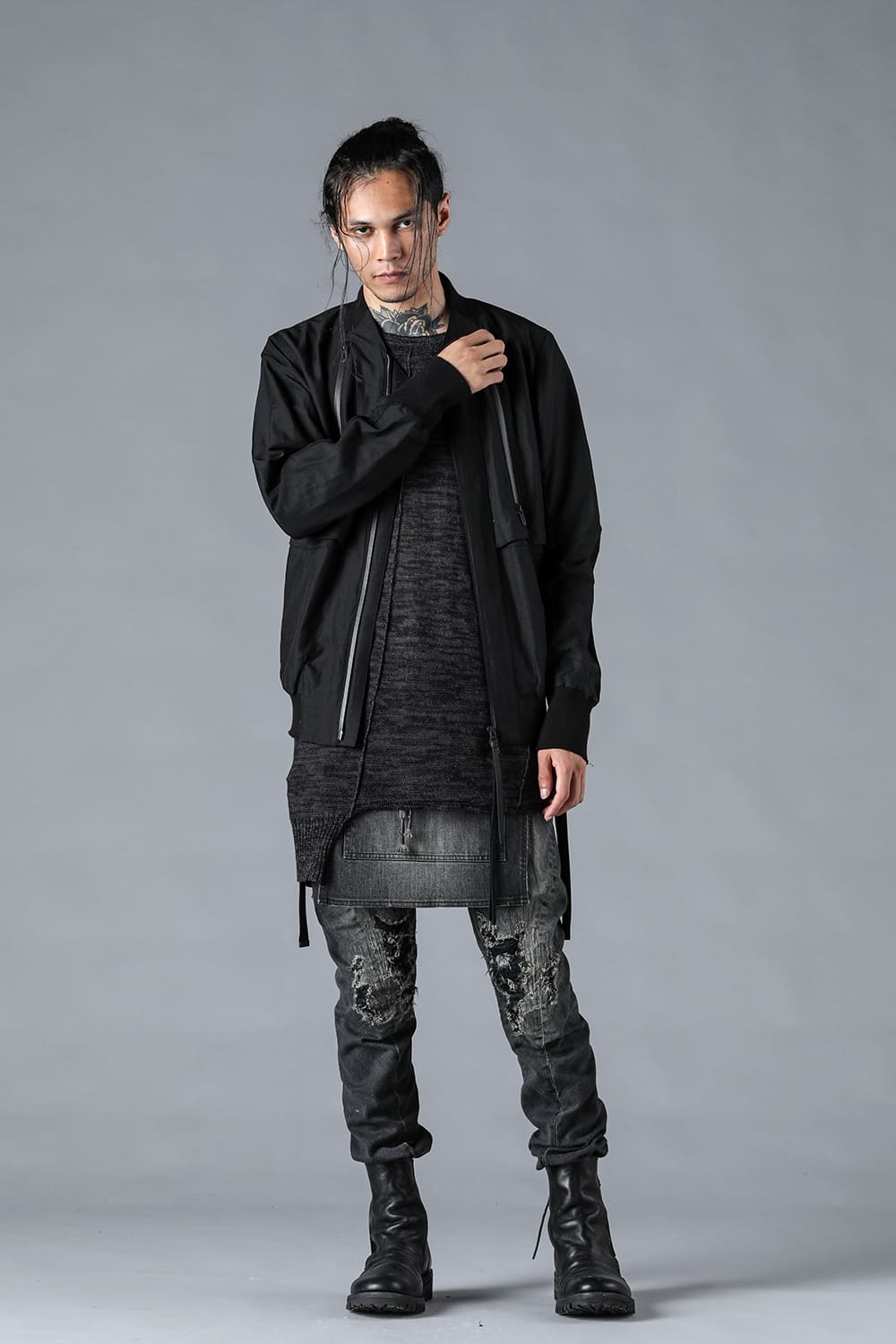 Bum Flap Distressed Denim Drop Crotch Slim Pants