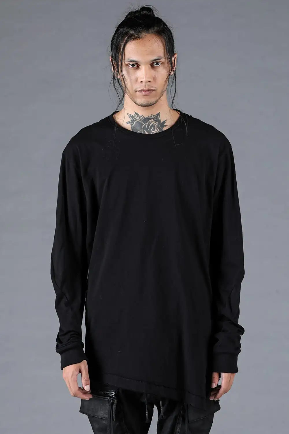 30/- Soft Cotton Jersey Side Zip Long Sleeve T-Shirt Black