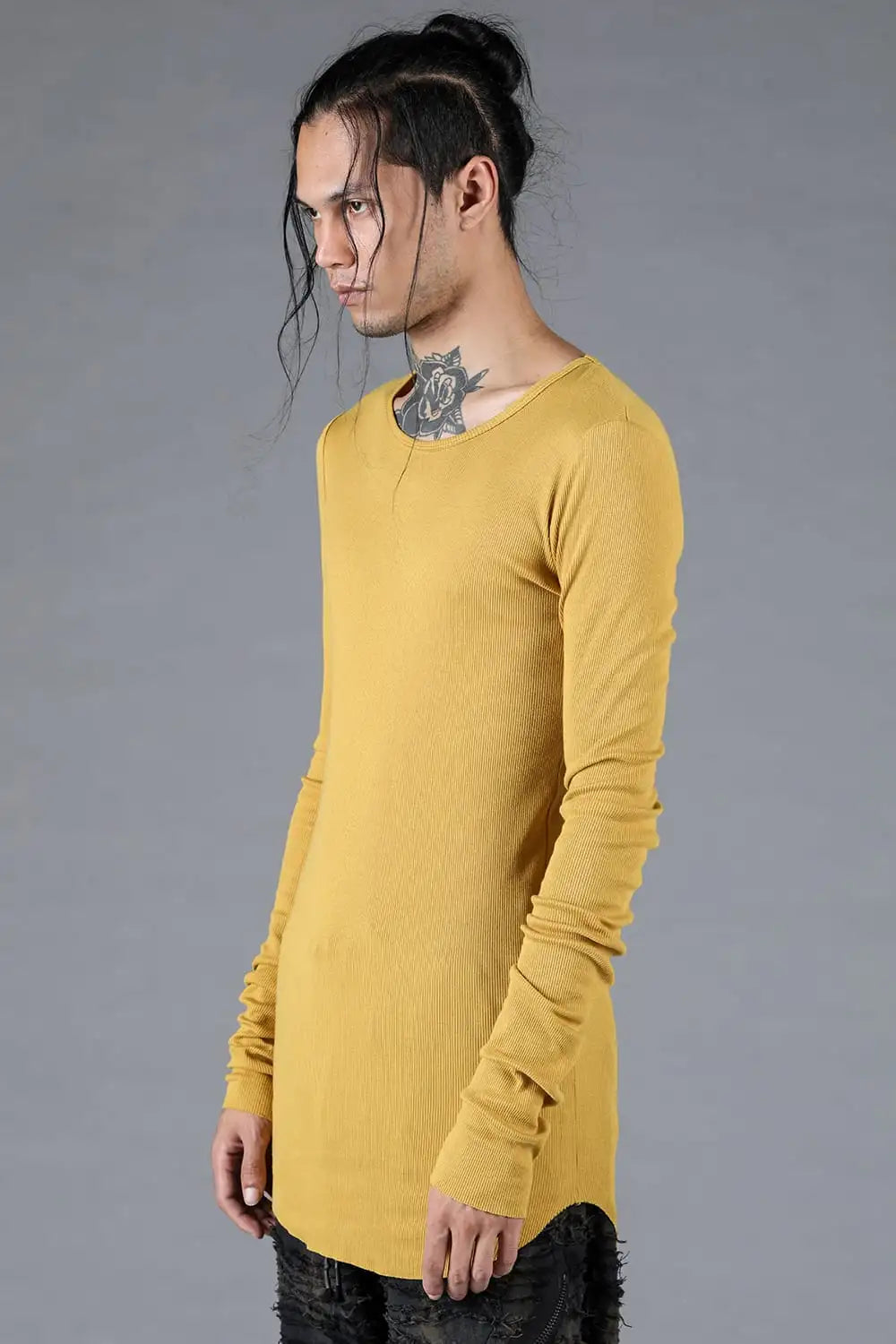 Modal x Cotton Rib Long Sleeve T-Shirt Mustard