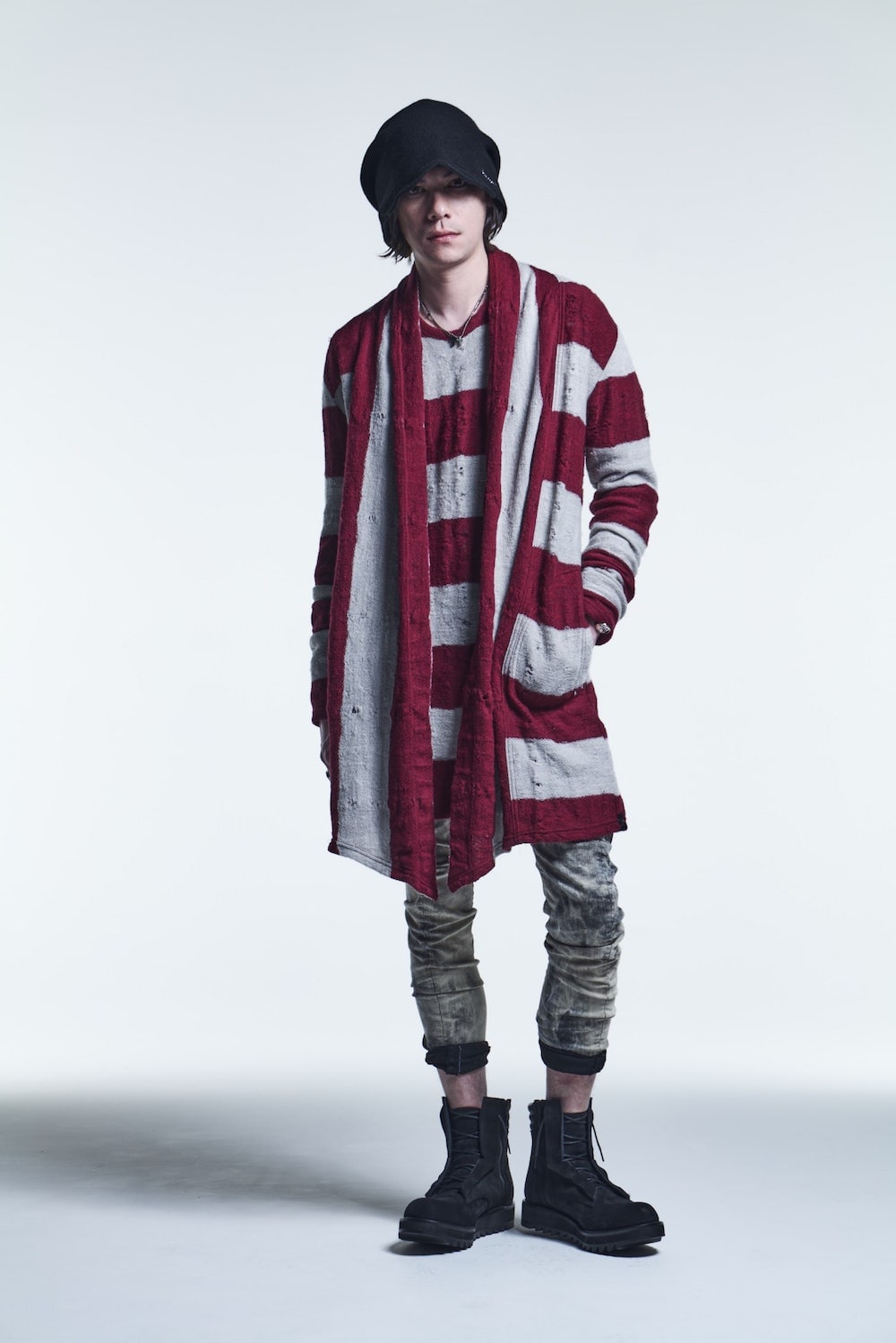 Shawl Cardigan Red/White