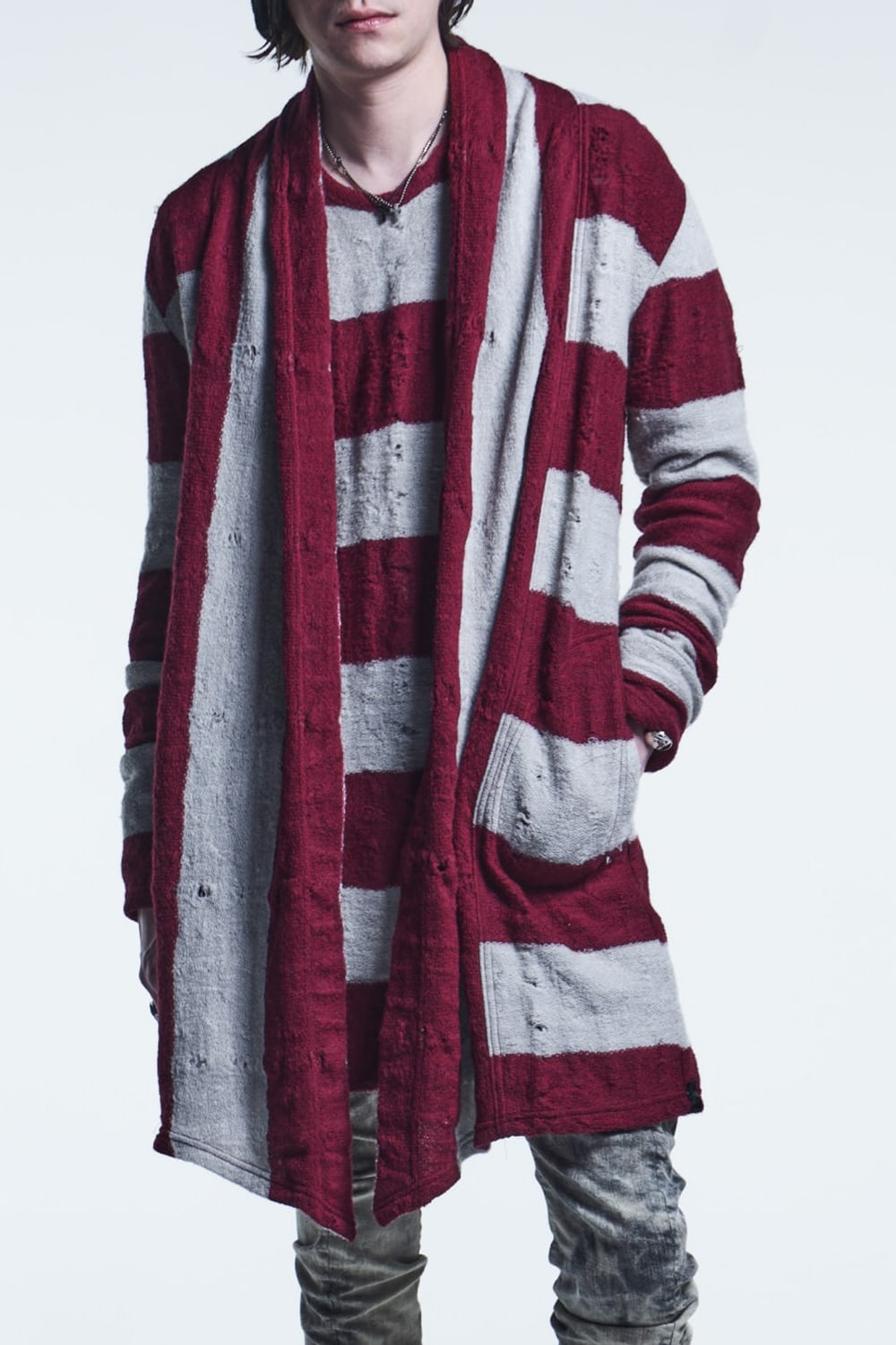 Shawl Cardigan Red/White
