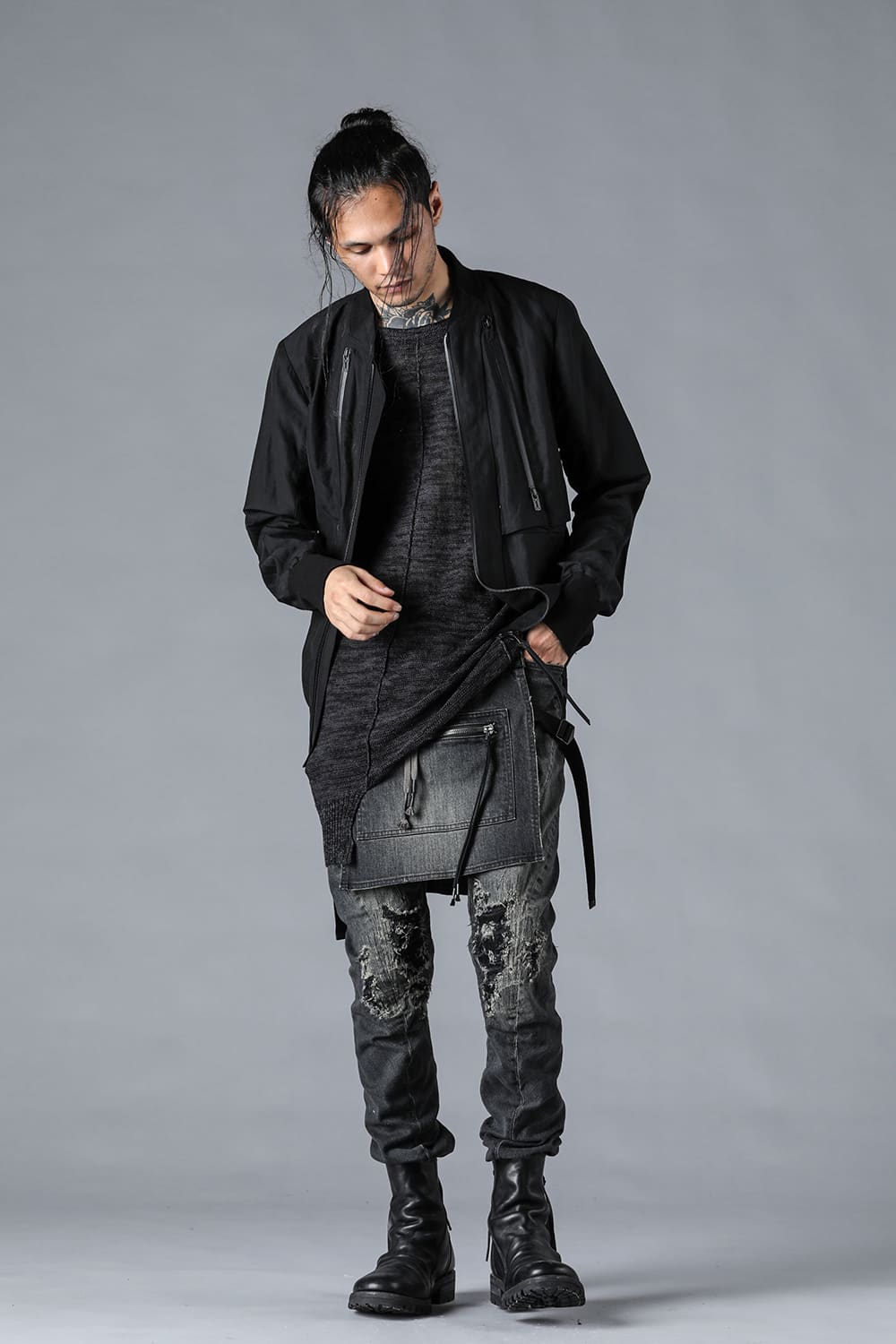 Salt-Shrunk Washed Dobby Border Bomber Jacket