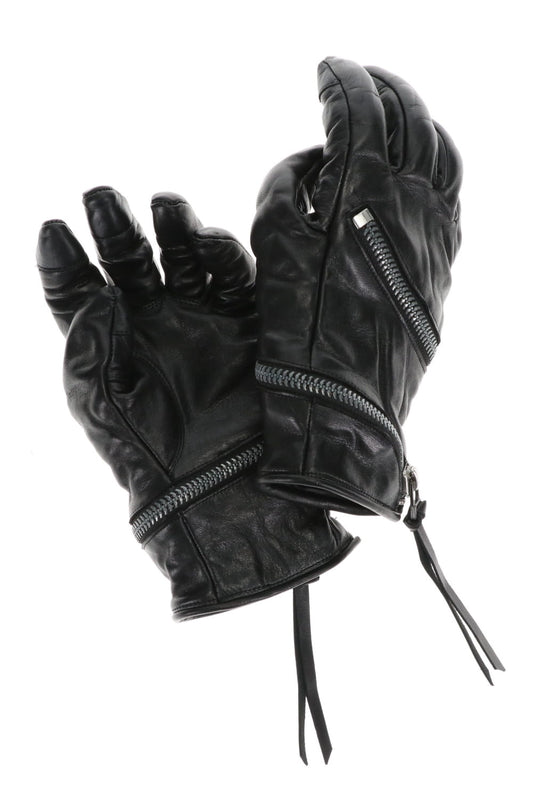 Horse Leather Spiral ZIP Gloves Black