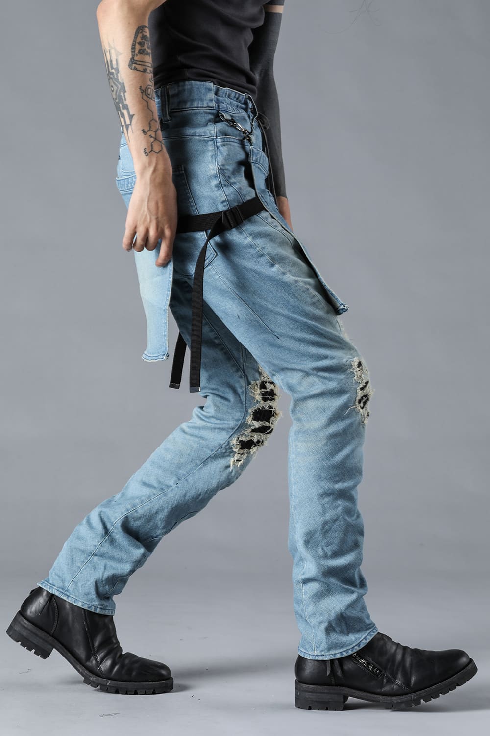 Bum Flap Distressed Denim Drop Crotch Slim Pants