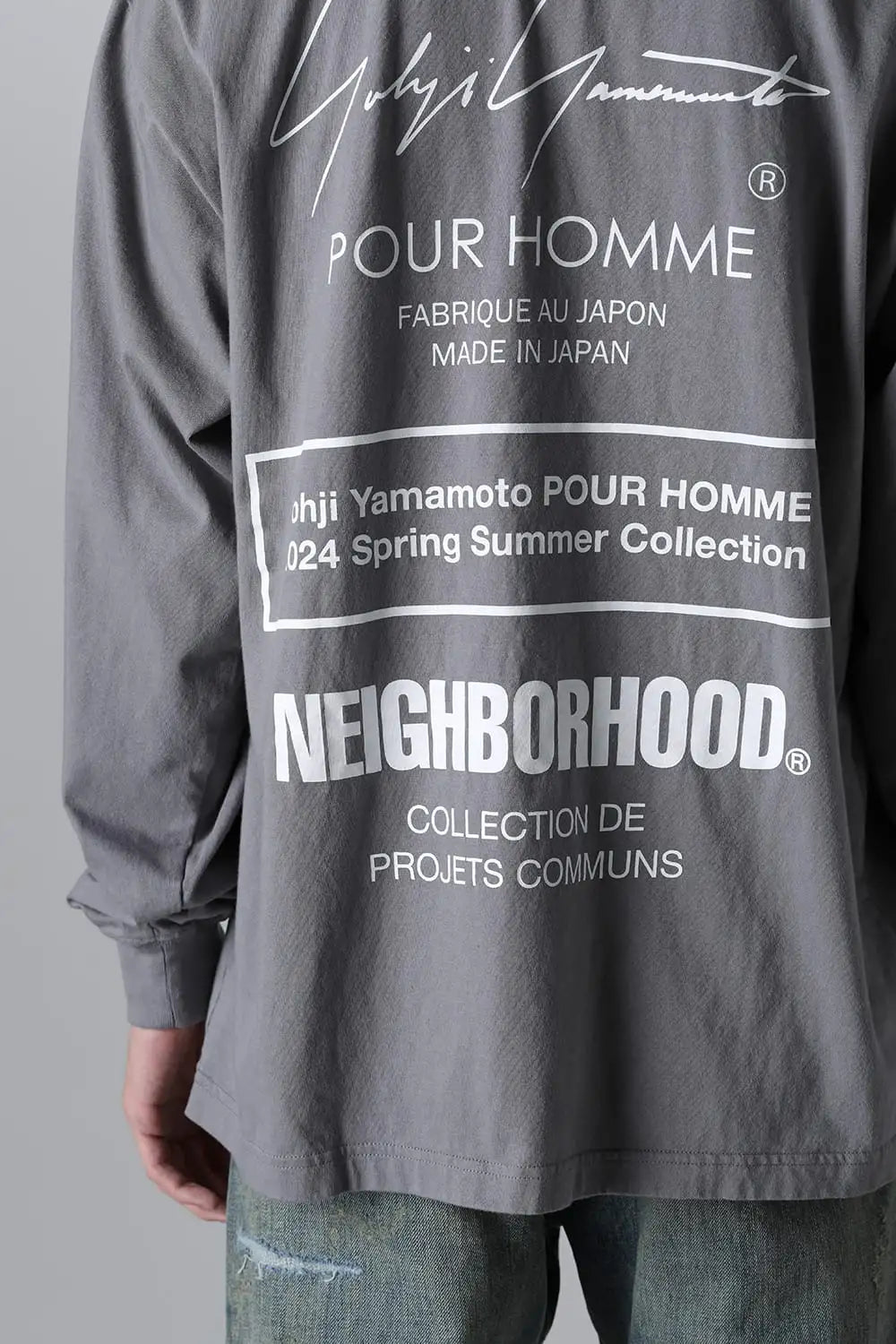 NEIGHBORHOOD × Yohji Yamamoto Print Long Sleeve T-Shirt Gray
