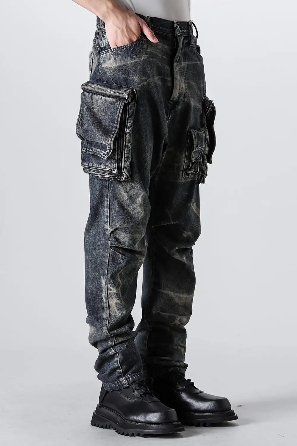 10oz Bleached Denim Wash Cargo Pants Indigo