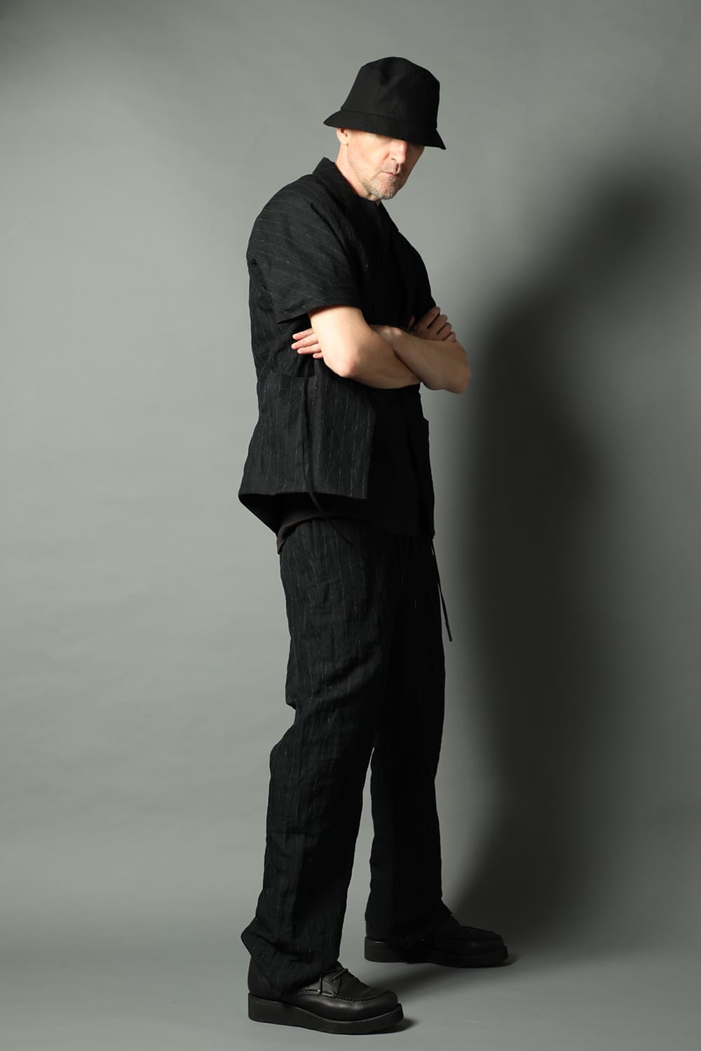 Relaxe pants cotton linen metal shrink