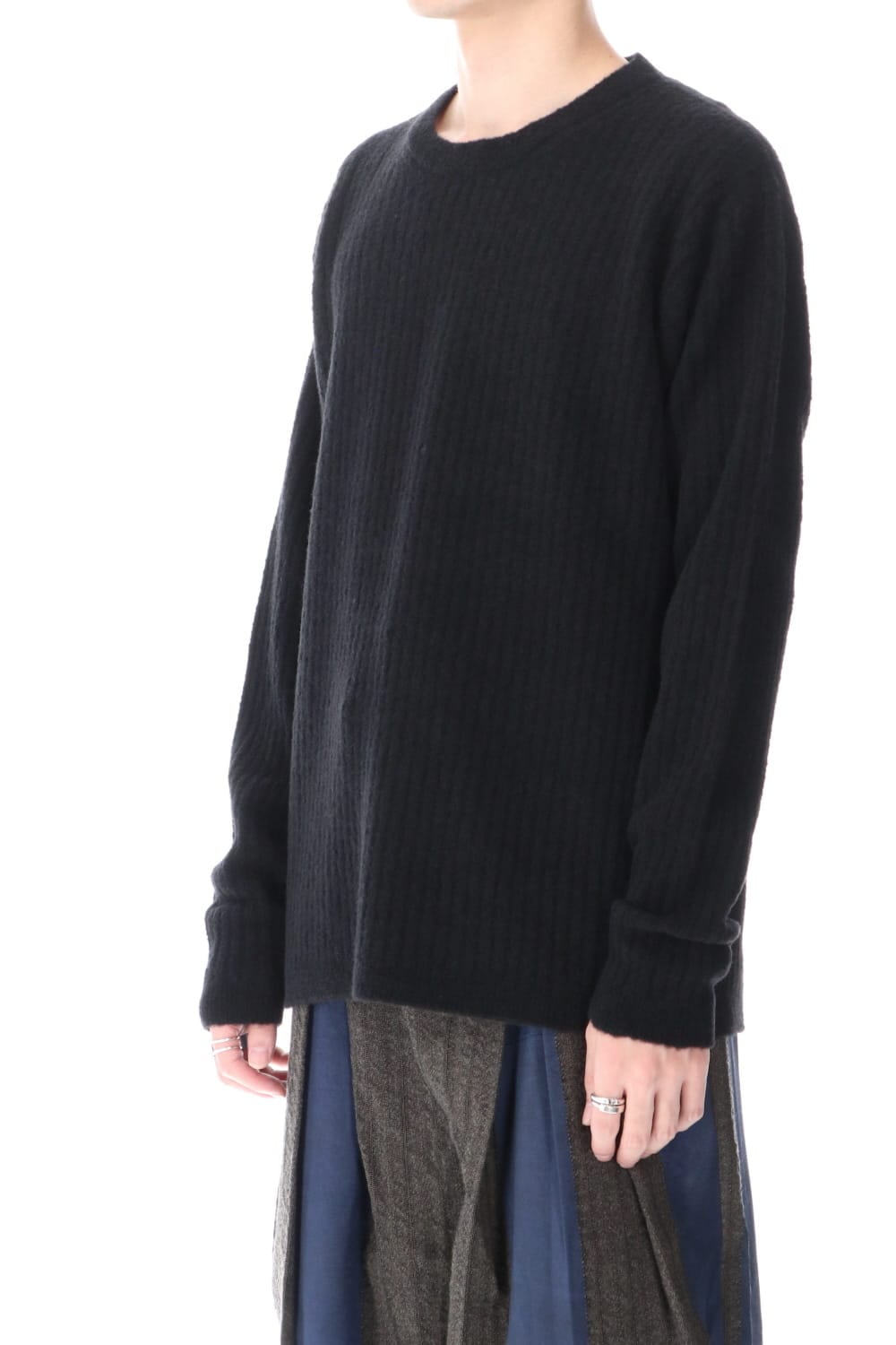 ロング スリーブ ニット トップ ブラック