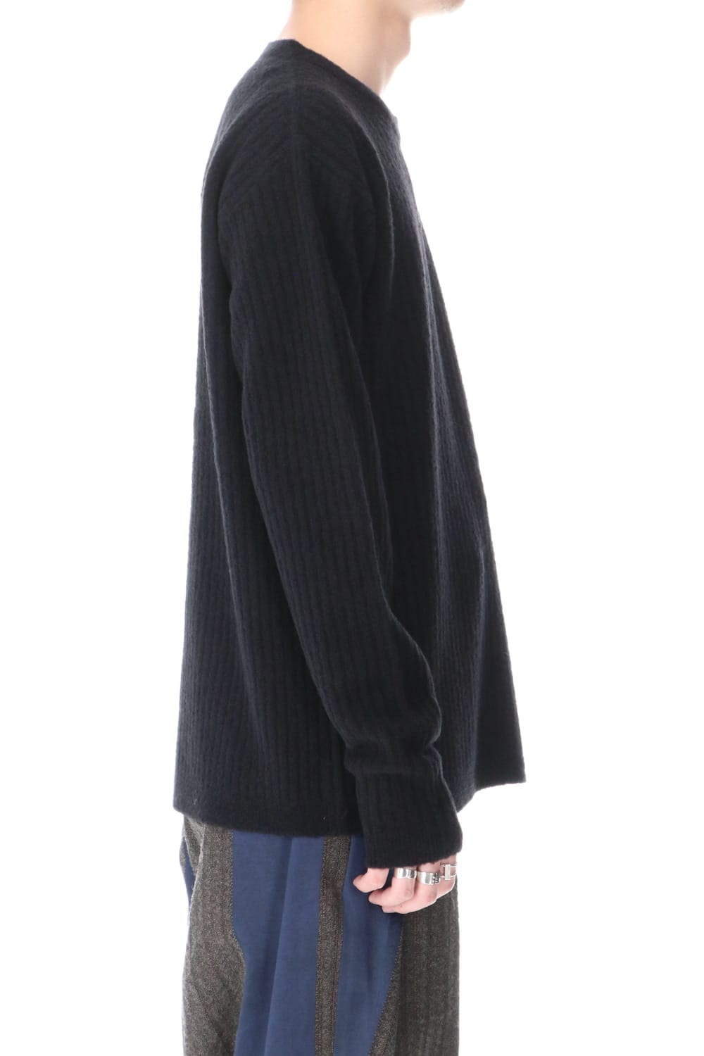 ロング スリーブ ニット トップ ブラック