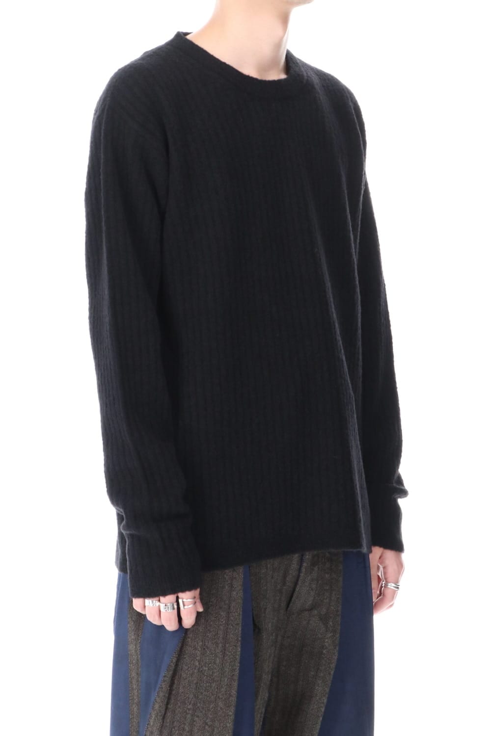 ロング スリーブ ニット トップ ブラック