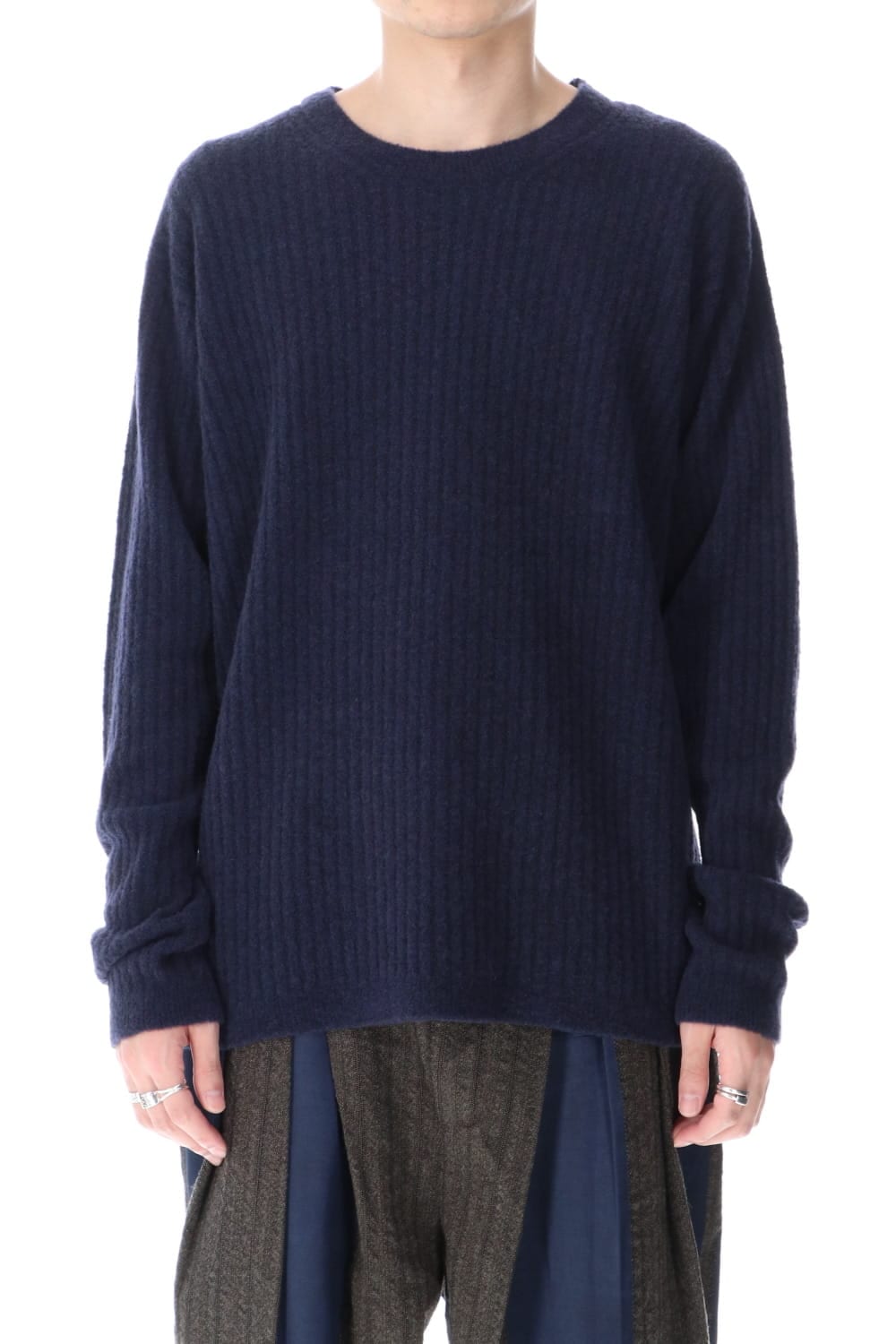 ロング スリーブ ニット トップ ブルー