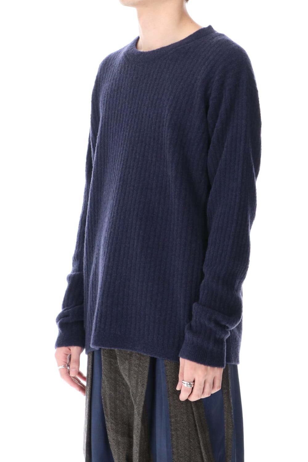 ロング スリーブ ニット トップ ブルー