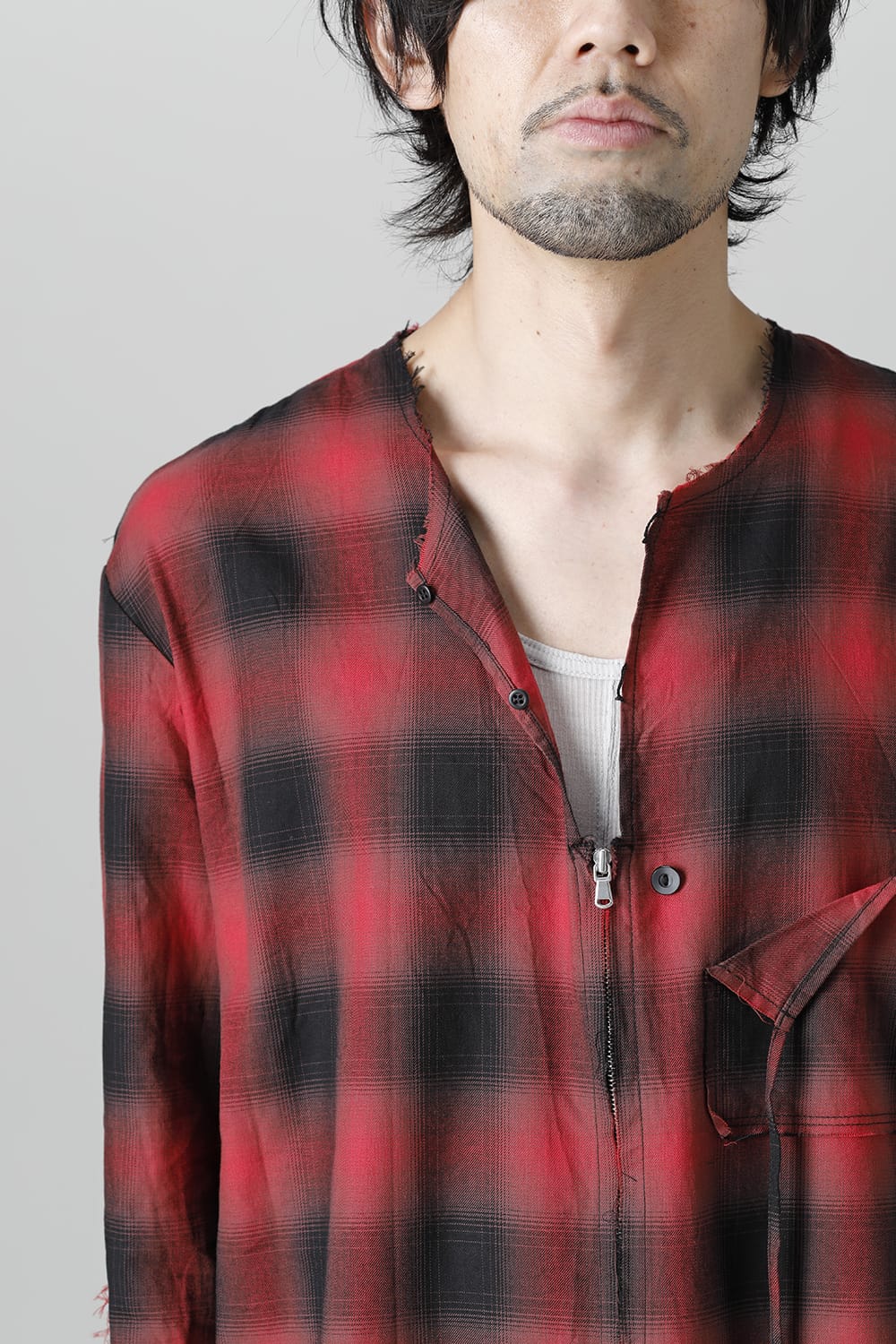 フロントジッパー チュニック レッド/ブラック