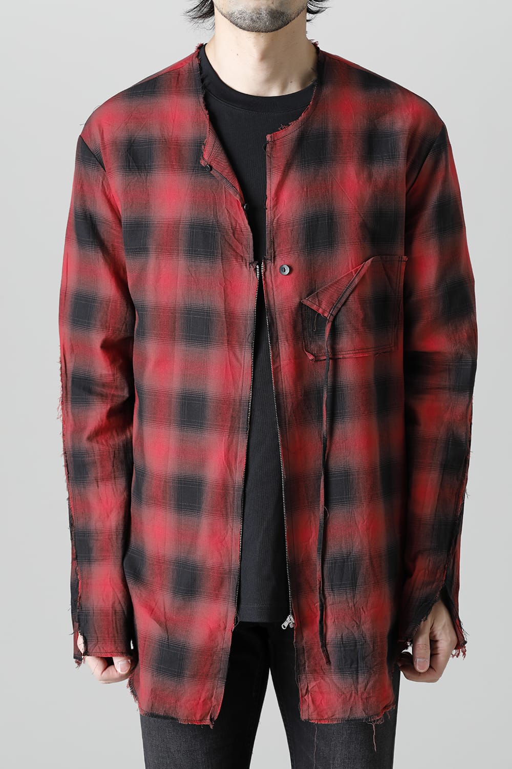 フロントジッパー チュニック レッド/ブラック