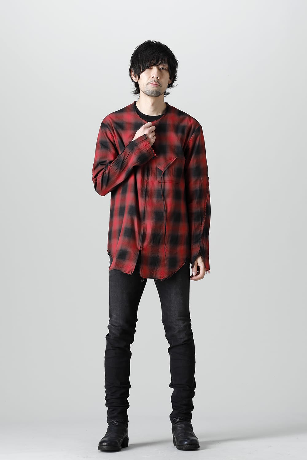 フロントジッパー チュニック レッド/ブラック