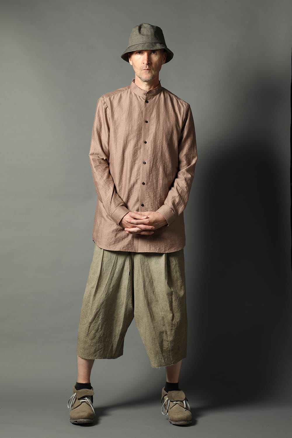 Baggy cropped pants cotton / linen cold dyed