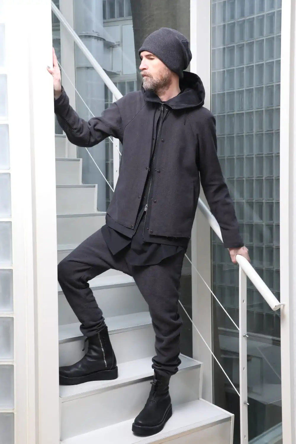 Hooded jacket silk / linen