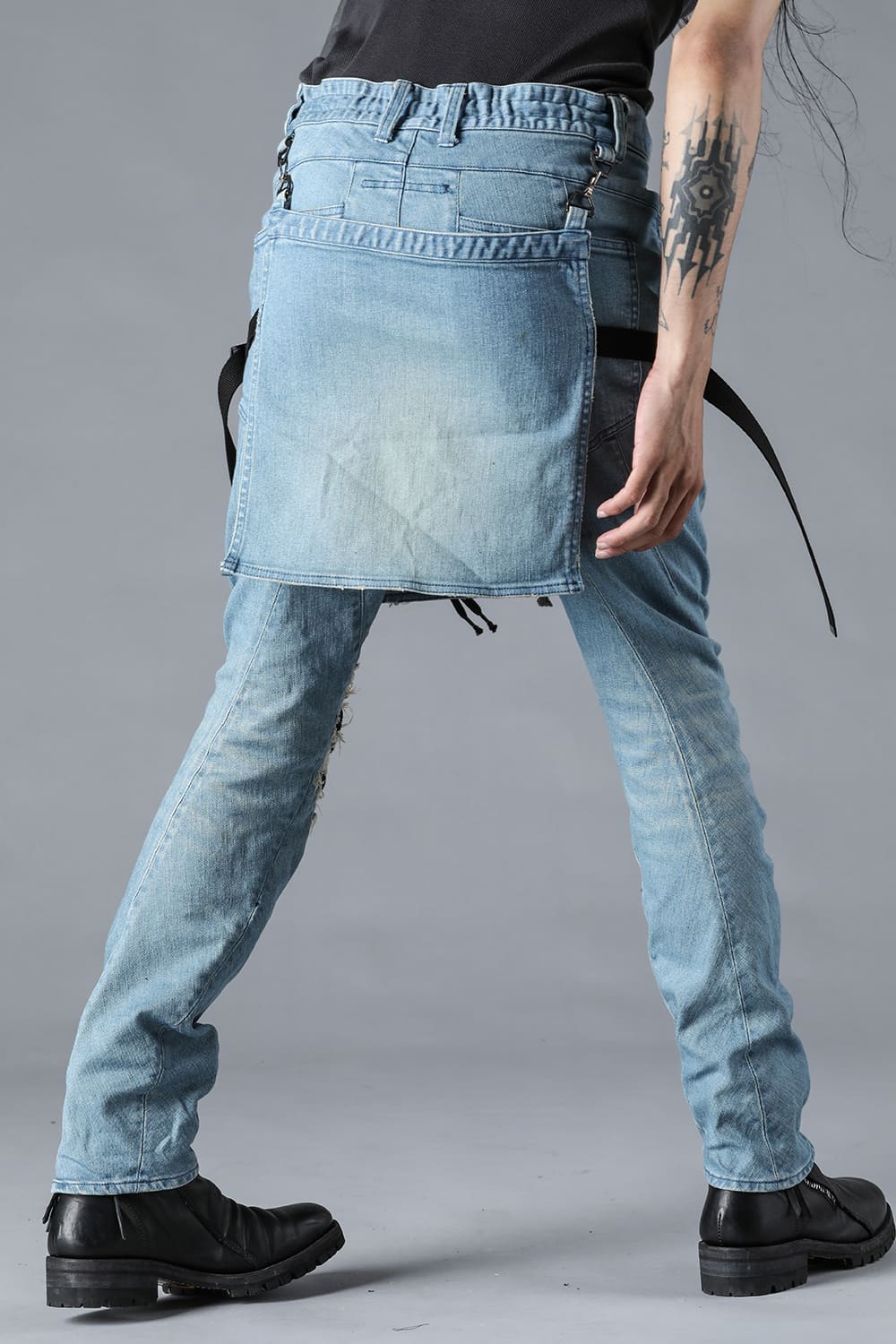 Bum Flap Distressed Denim Drop Crotch Slim Pants