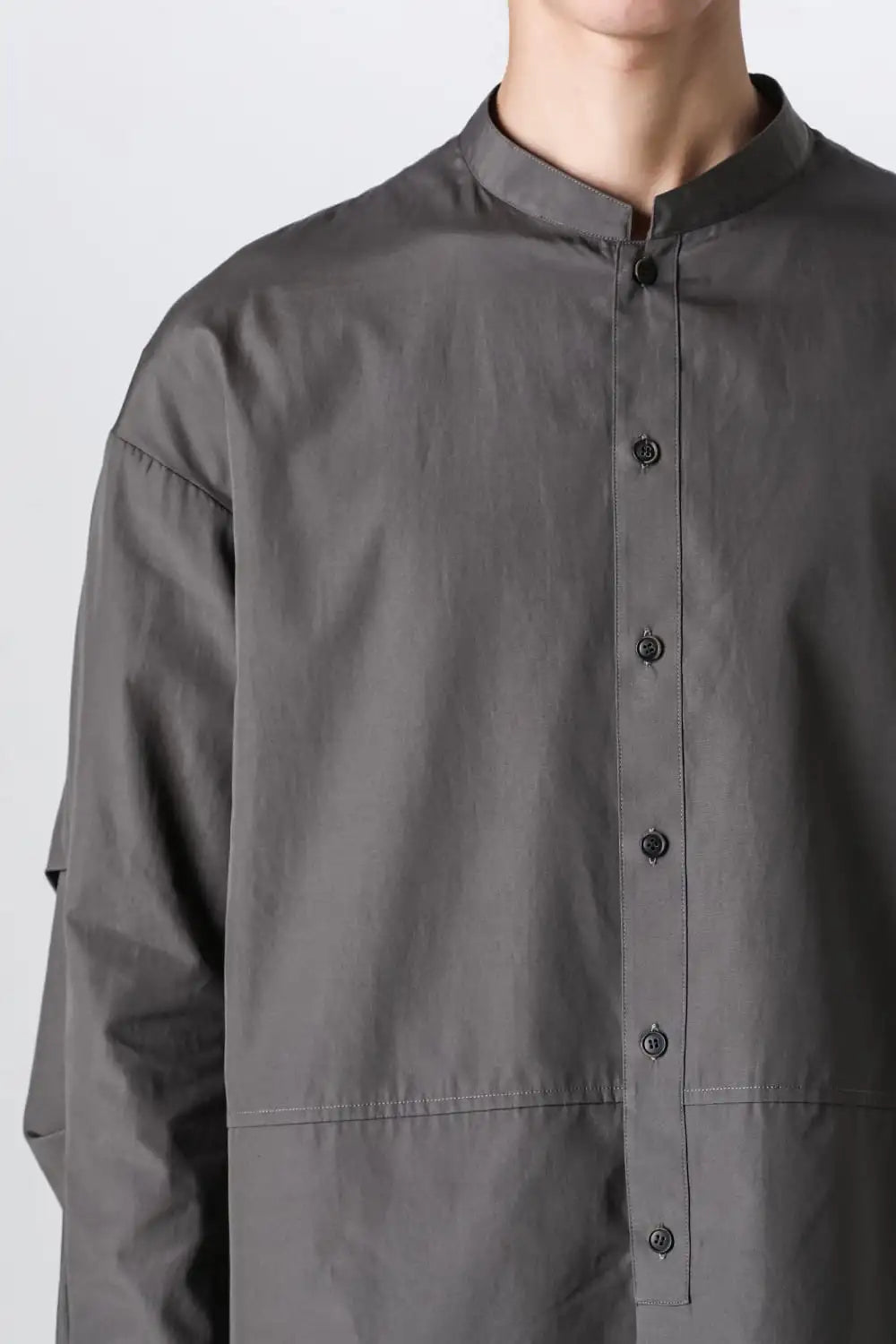 マオカラーシャツ 120/2 コットン マッドグレー