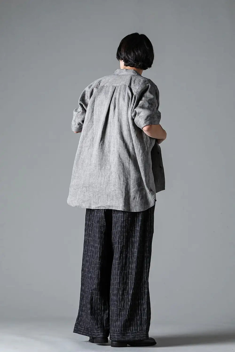 WIDE PANTS Fine Kasuri Shirting BLACK