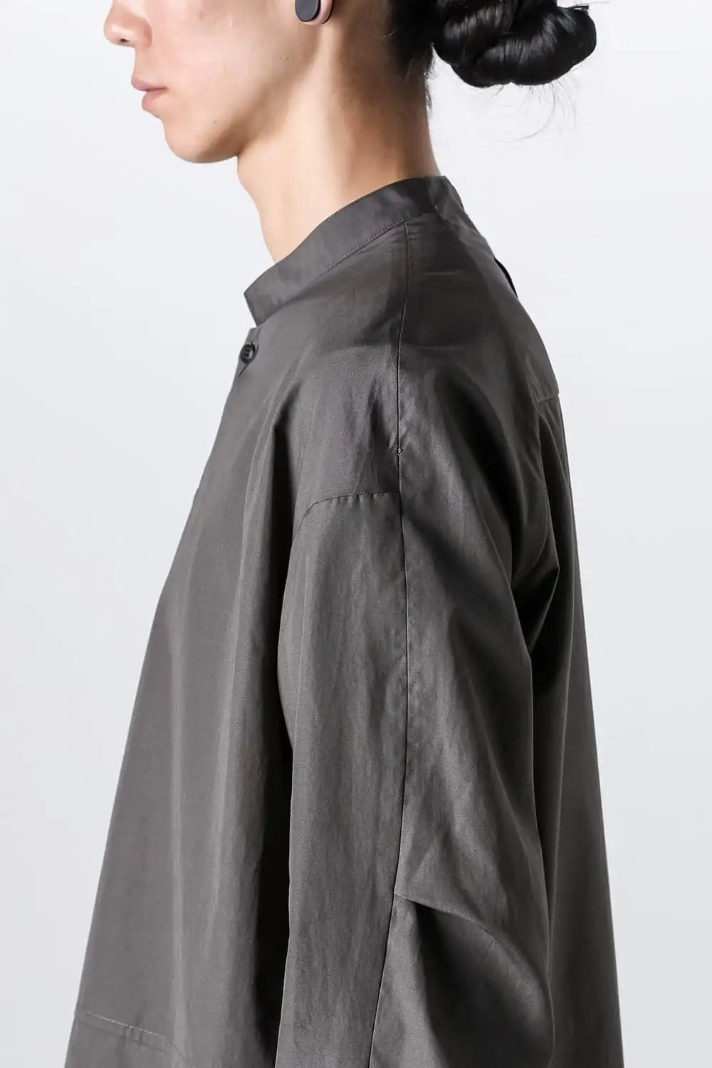 マオカラーシャツ 120/2 コットン マッドグレー