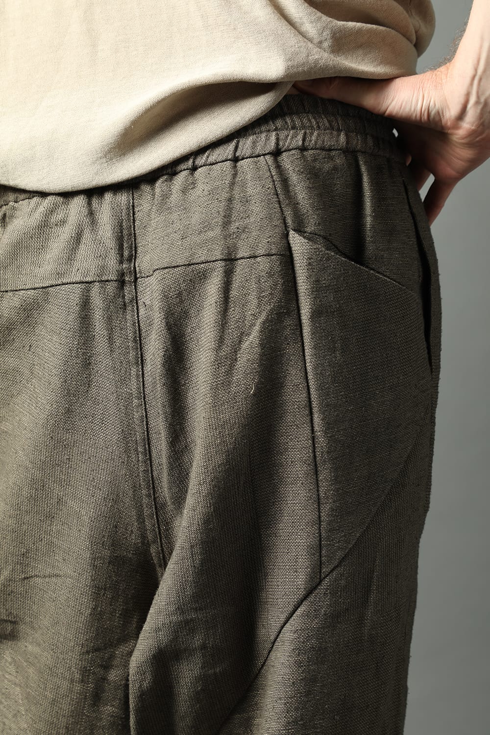 Dropcroch cropped pants silk linen crazy check  Beige Gray