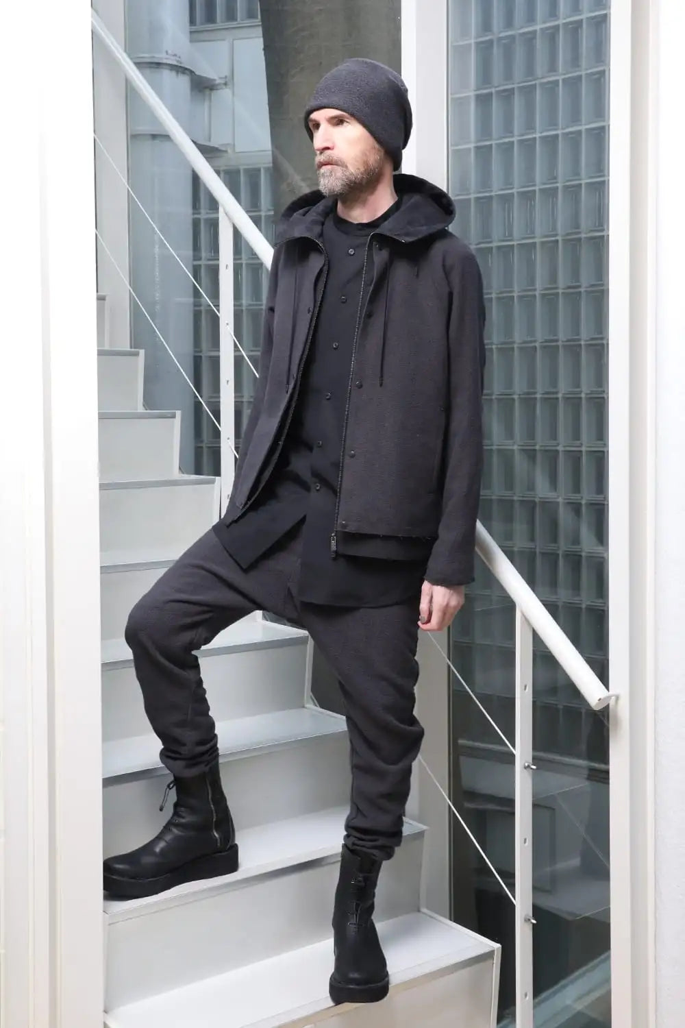 Hooded jacket silk / linen